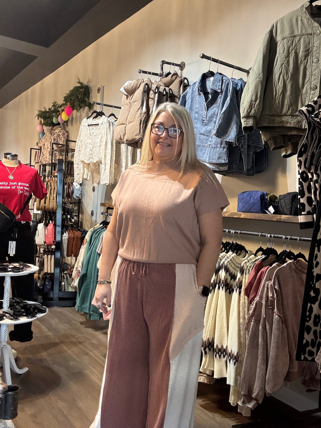 Color Block Ribbed Wide Leg Pants