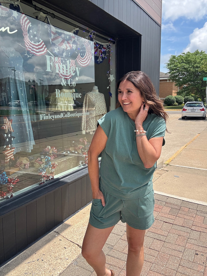 Sleeveless Crew Neck Top and Shorts Set