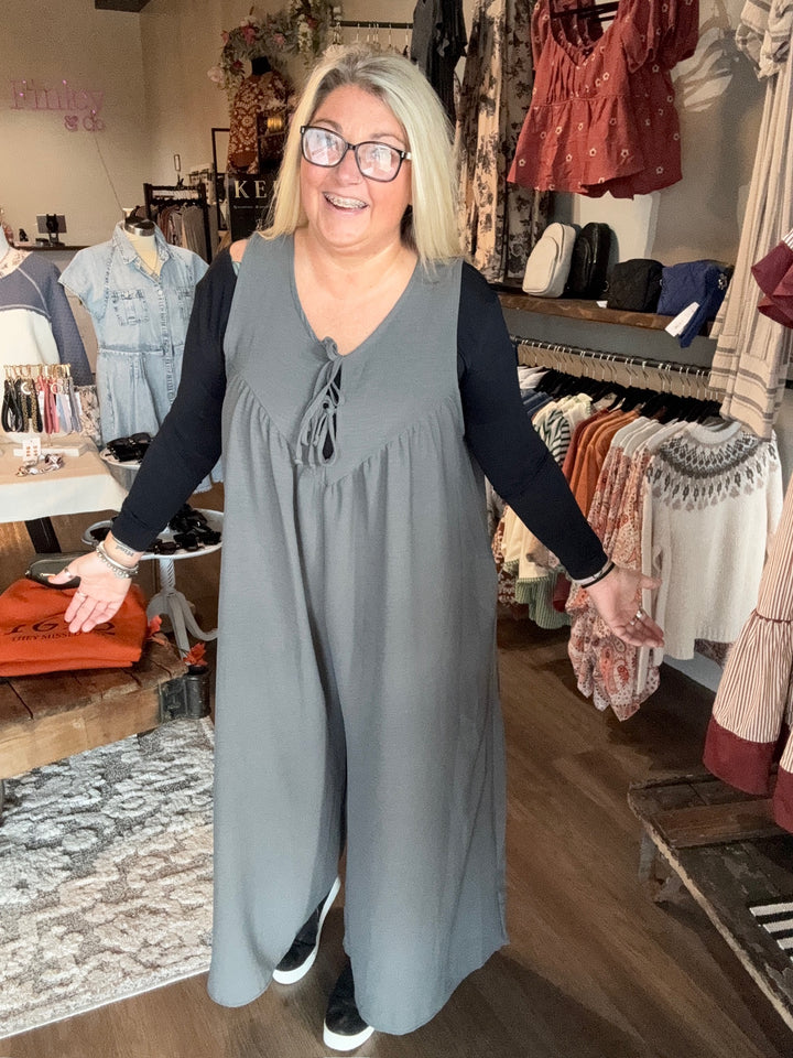 Grey Bow Sleeveless Jumpsuit