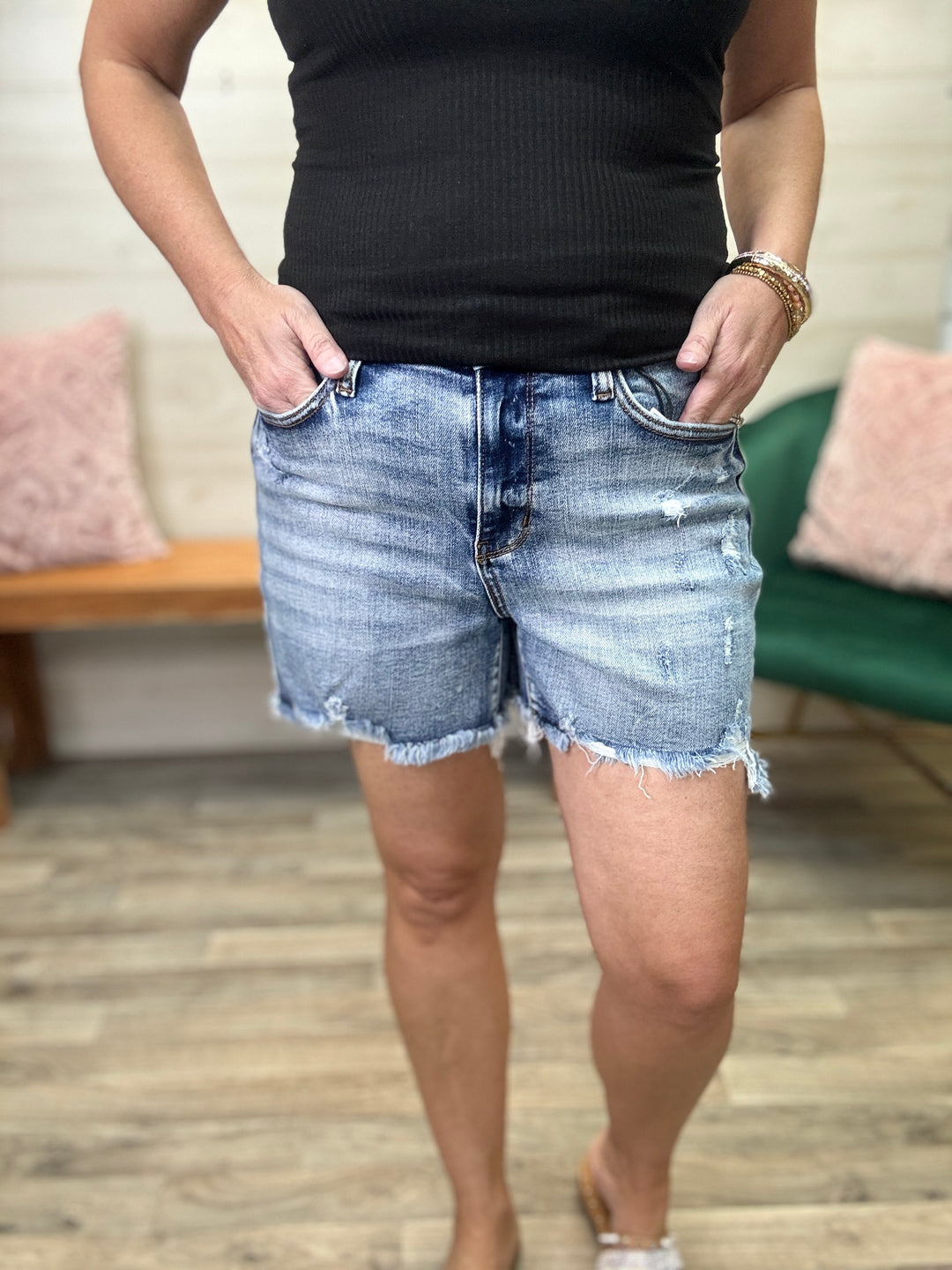 Judy Blue Adjustable Button Destroy Shorts