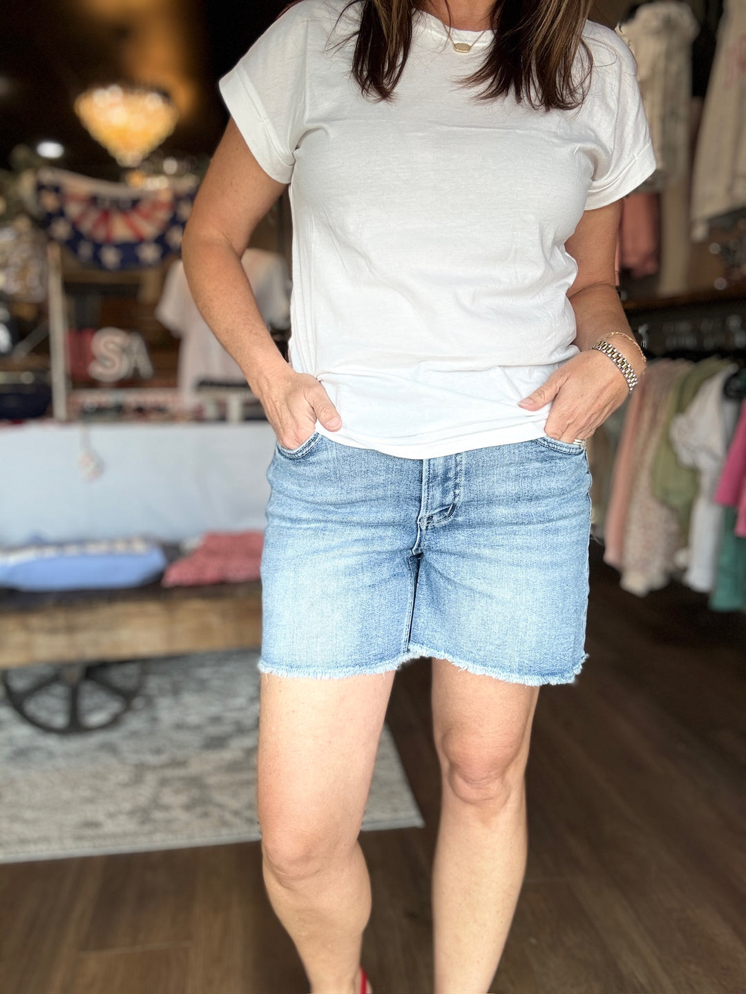 Lovervet High Rise Midi Denim Shorts