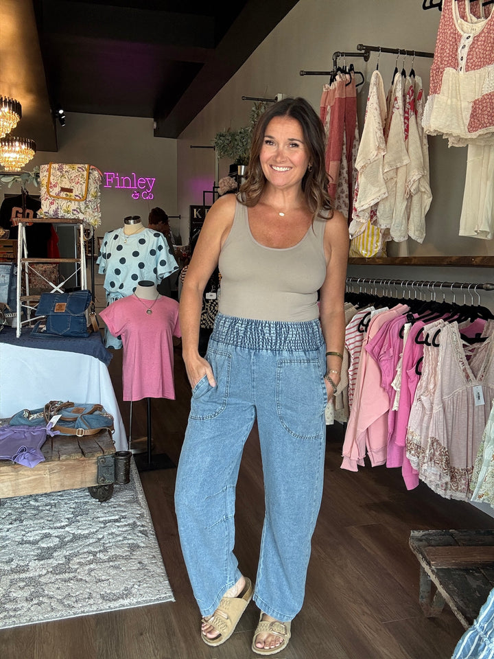 Denim Days Smocked Waist Pants