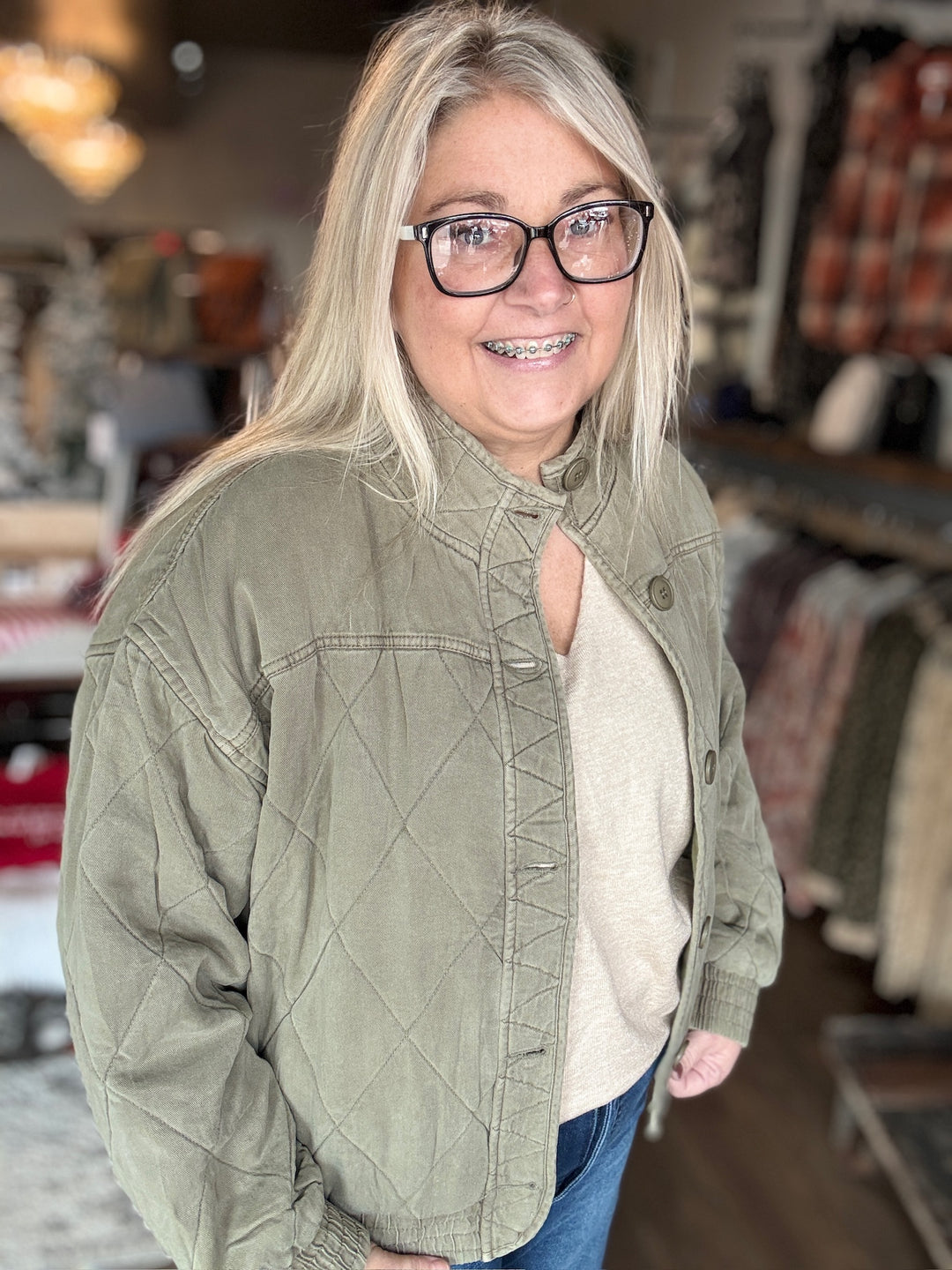 Olive Washed Quilted Jacket