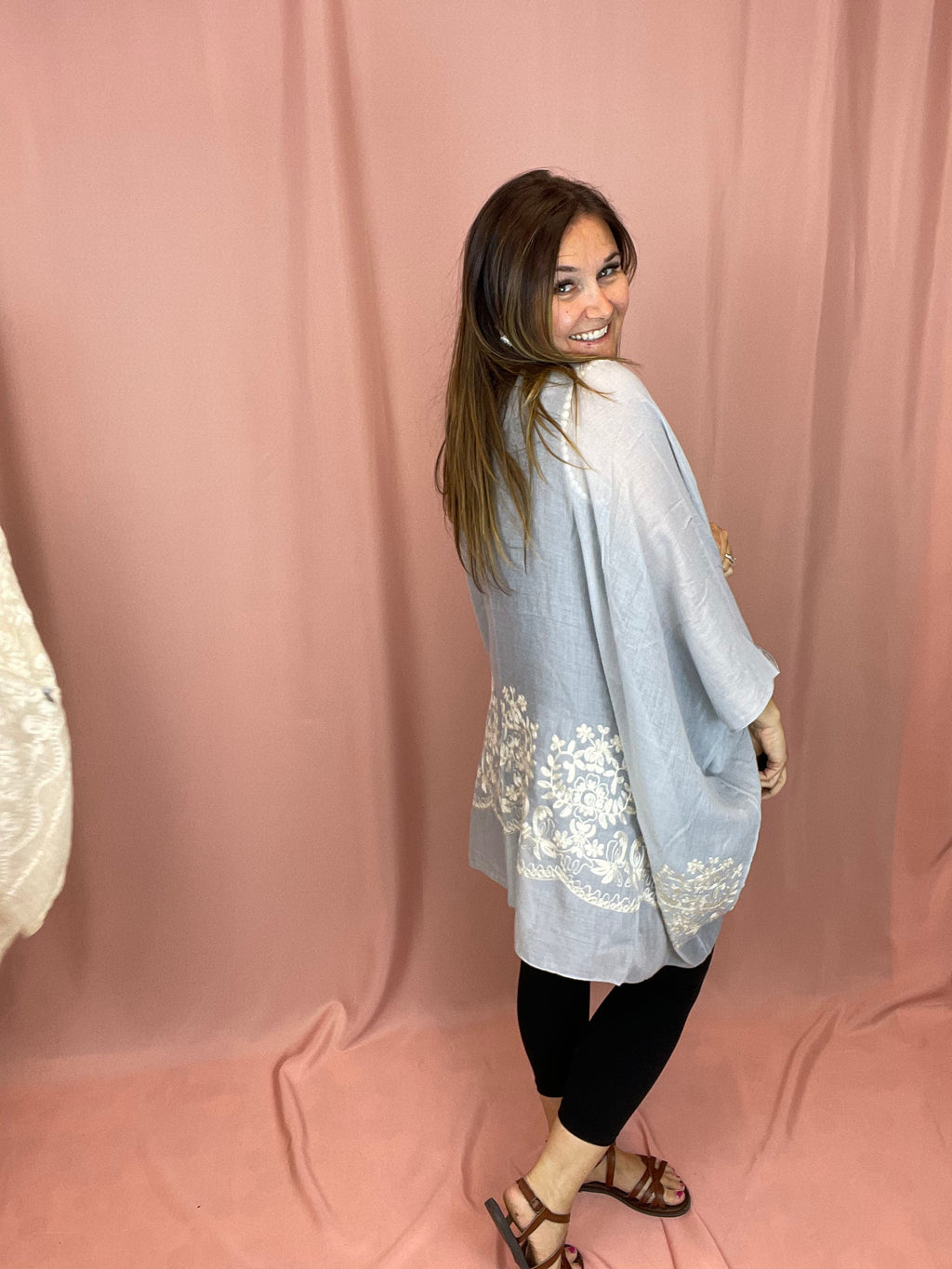 Floral Embroidered Stitch Kimono
