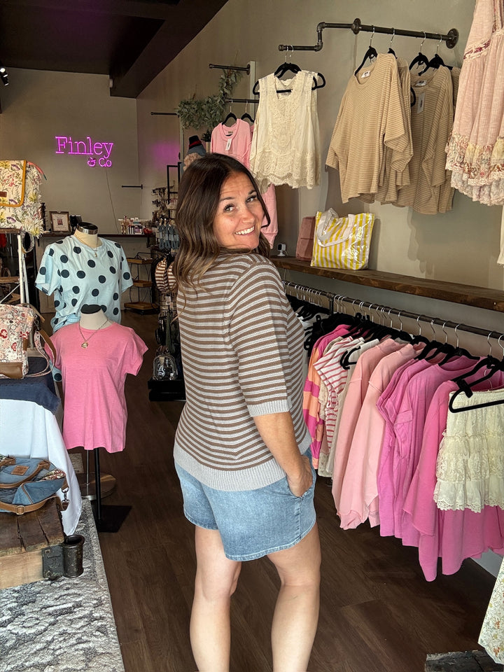 Crew Neck Striped Sweater Top