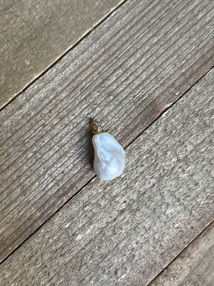 Oblong Large Pearl Charm with Pave Loop