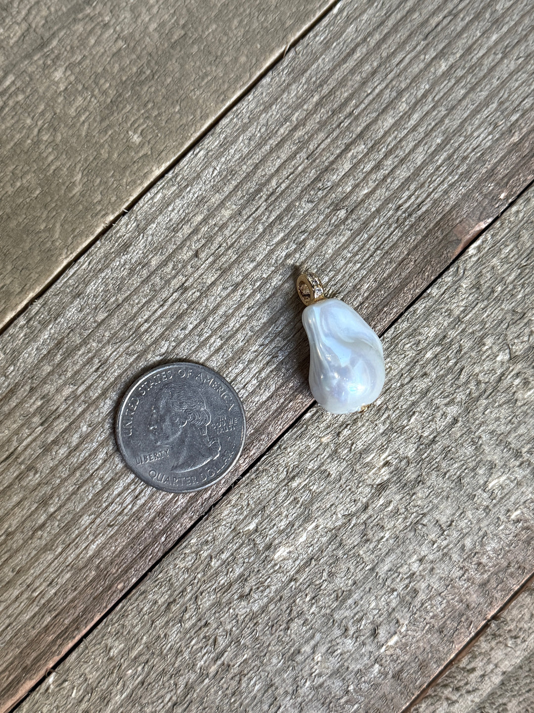 Oblong Large Pearl Charm with Pave Loop