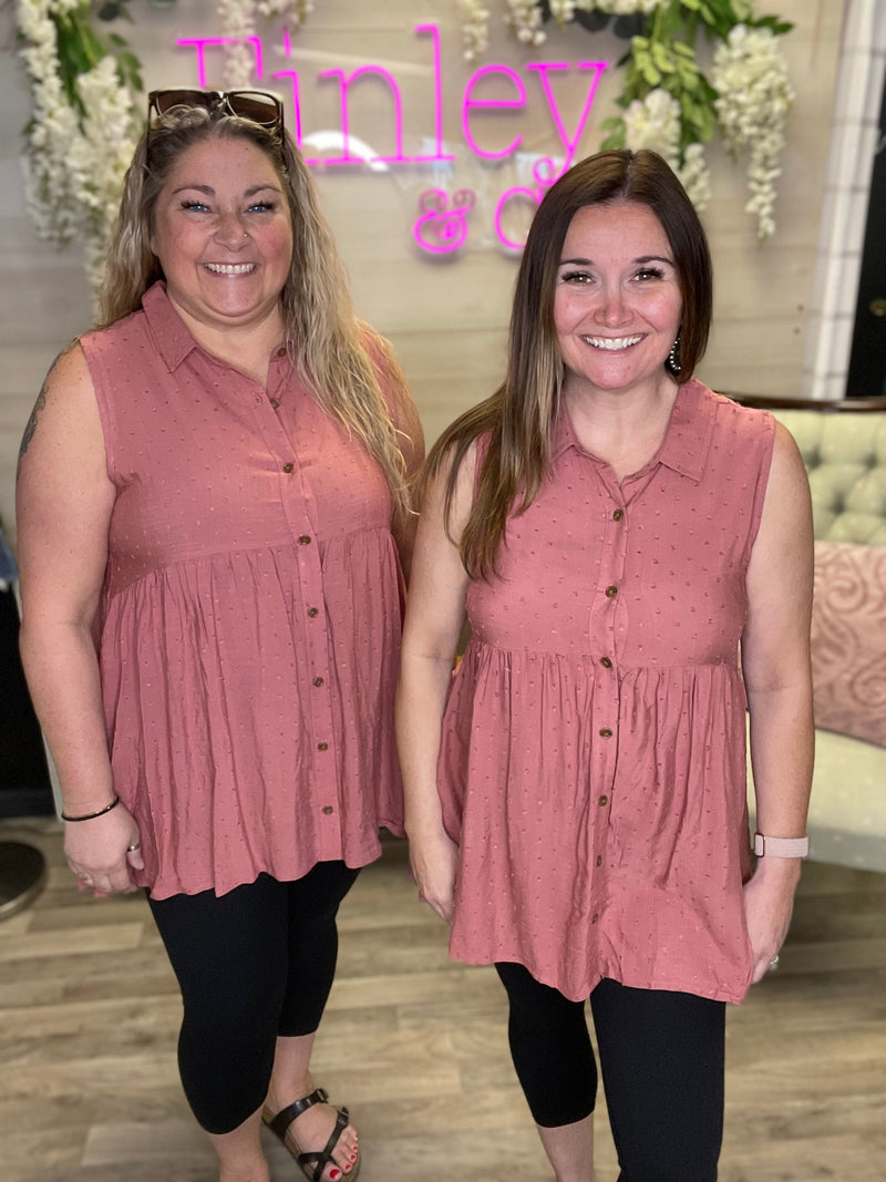 Mauve Sleeveless Button Down