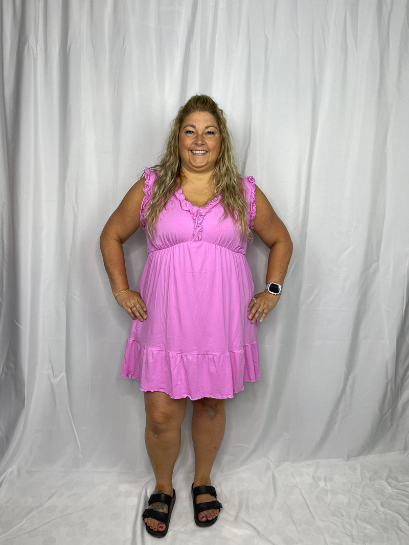 Pink Ruffle Trim Mini Dress
