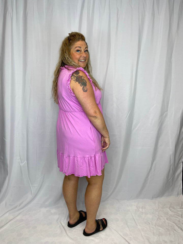 Pink Ruffle Trim Mini Dress