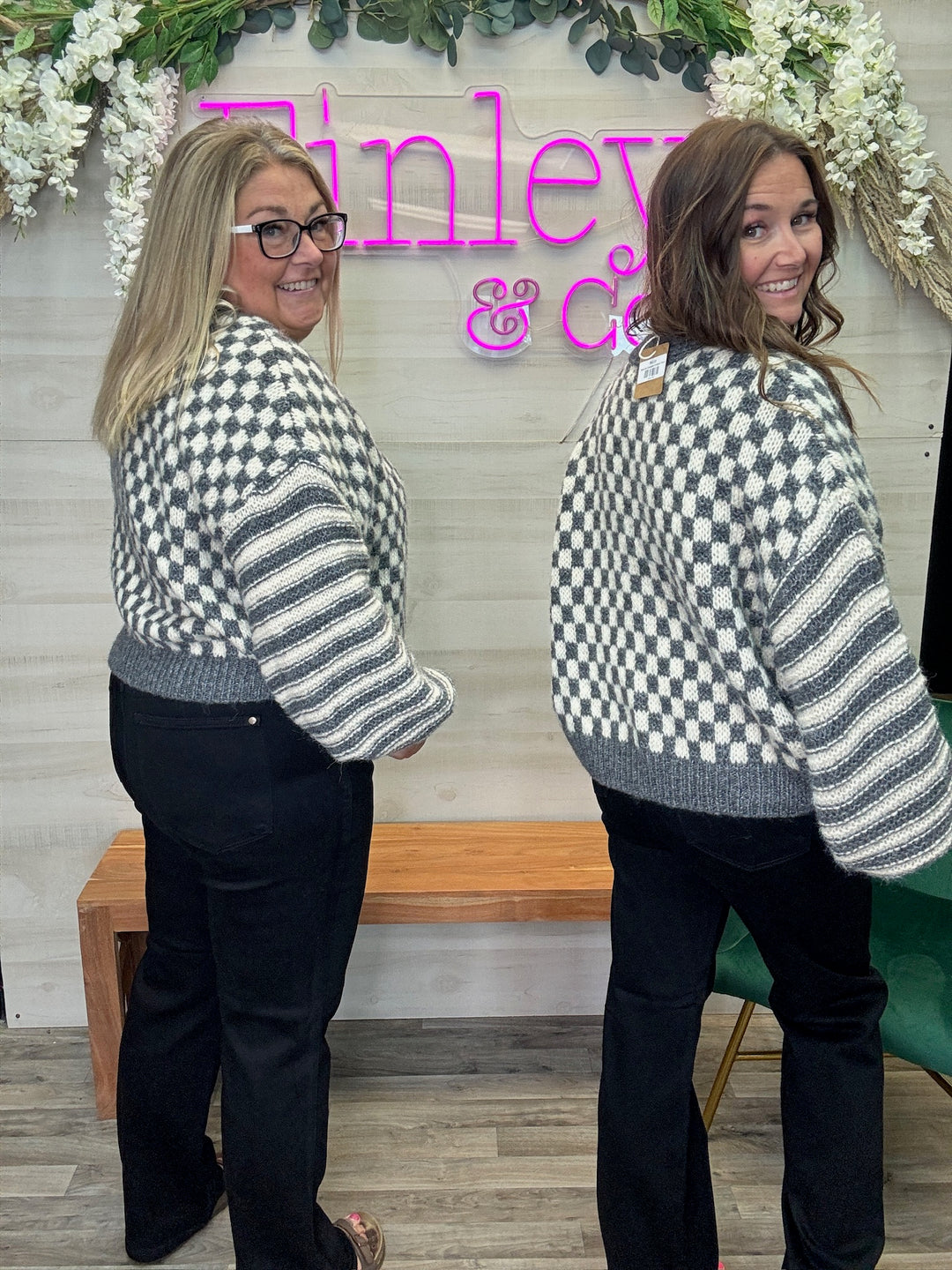 Stripe and Checkered Cardigan