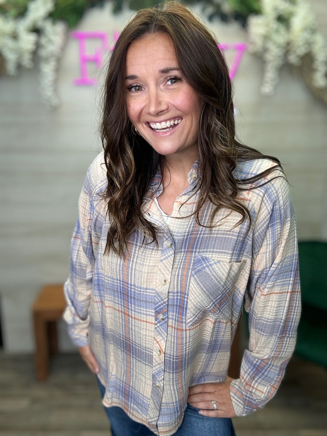 Textured Plaid Button Down