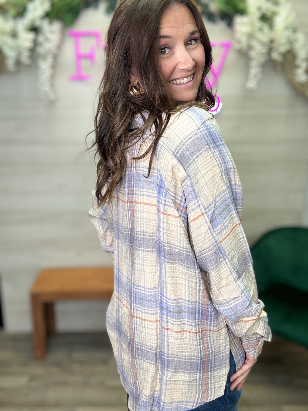 Textured Plaid Button Down