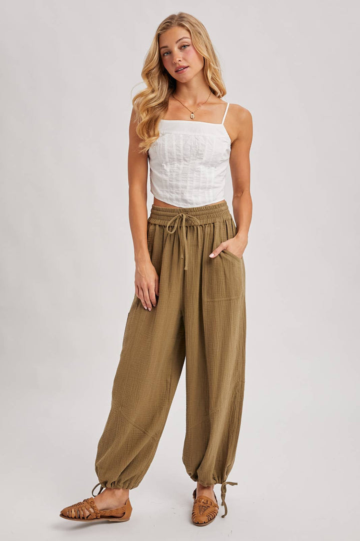 JOGGER HAREM DRAWSTRING PANTS: LT.OLIVE / S