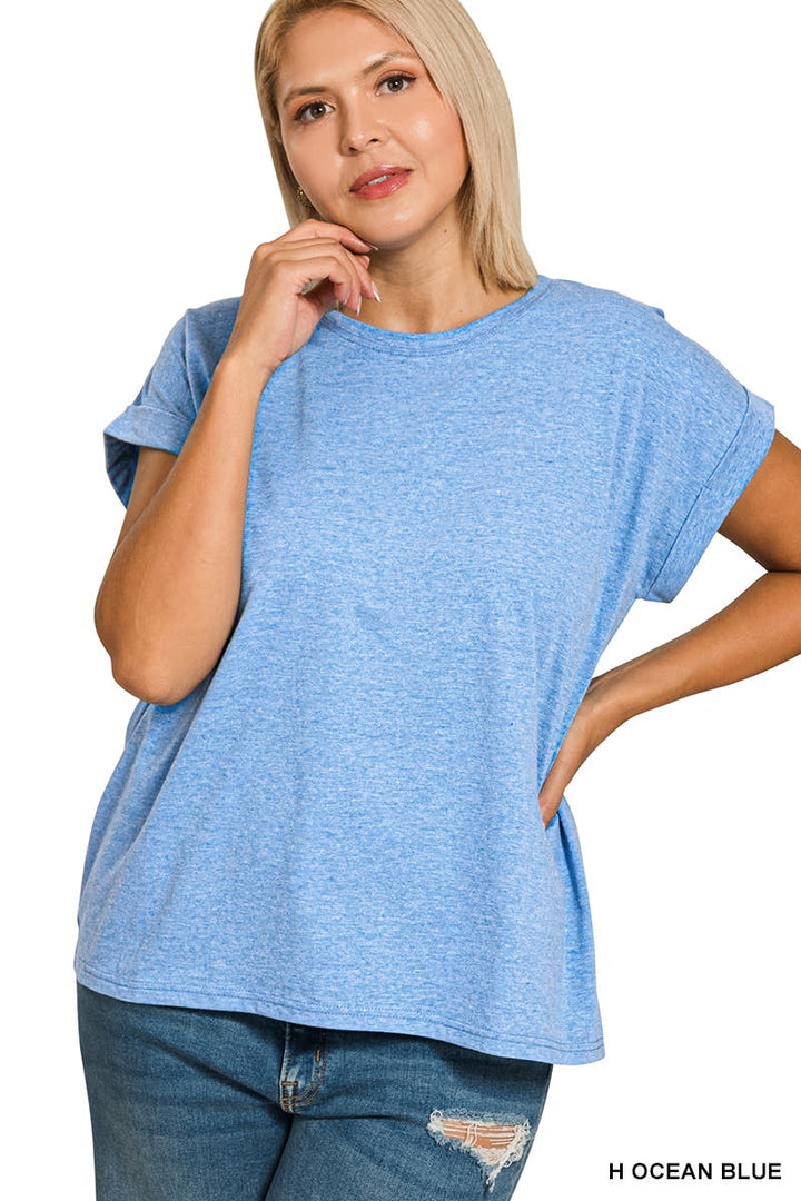 Cotton Folded Sleeve T Shirt