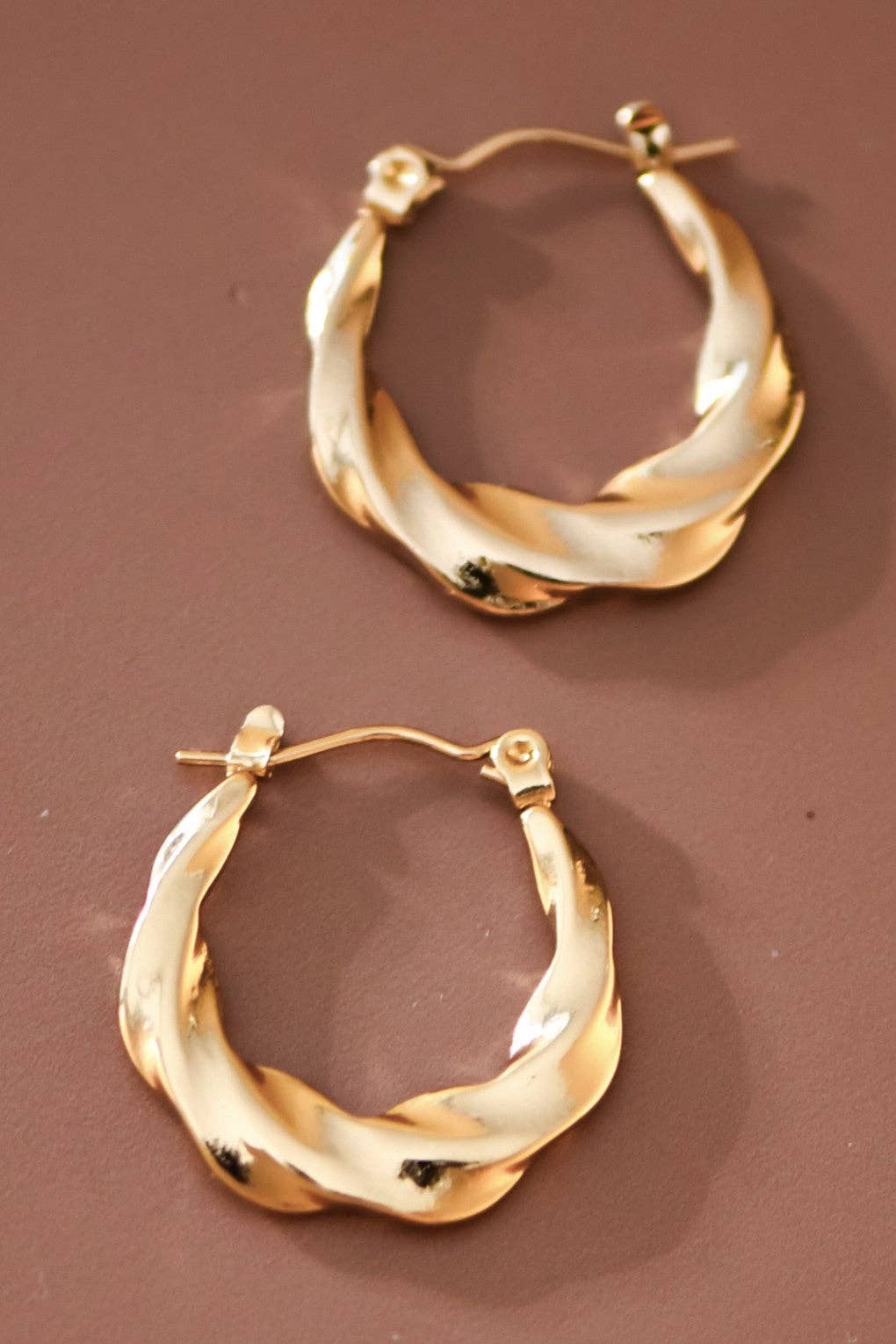 18K Gold Plated Waterproof Stainless Steel Hoop Earrings - 7661