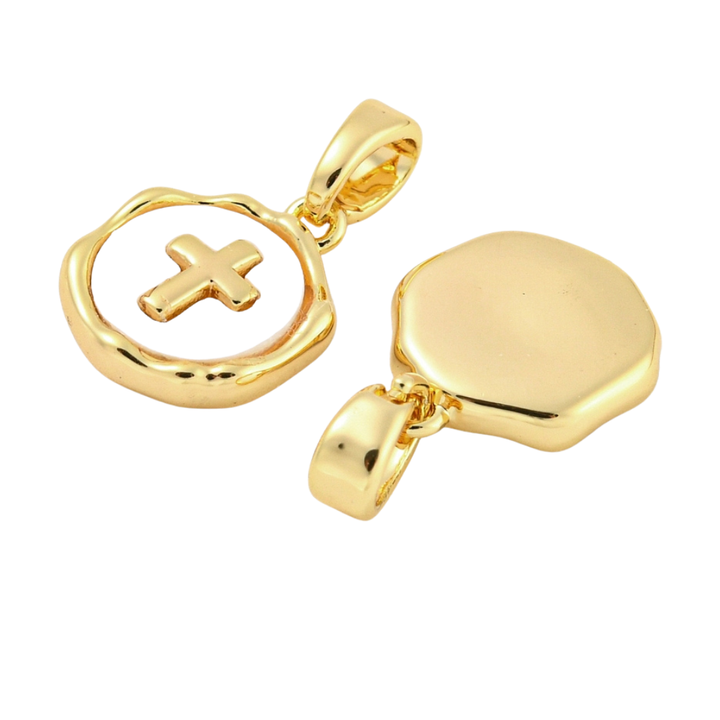 Gold Pave Shell Cross Charm