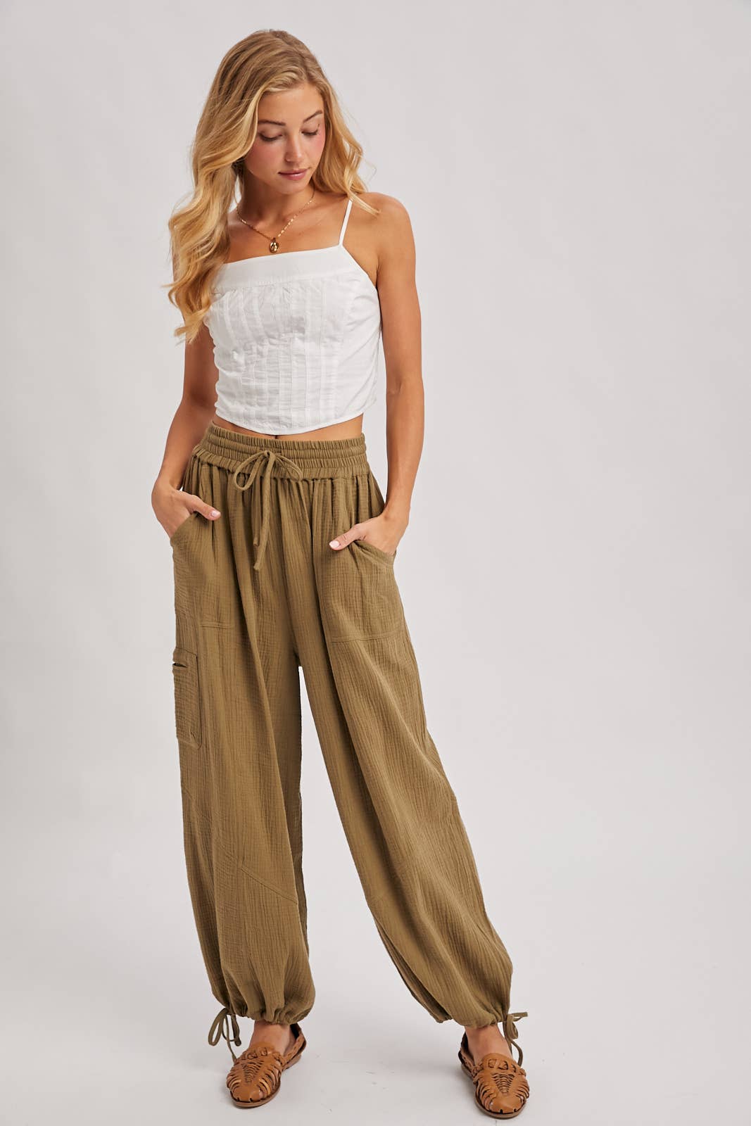 JOGGER HAREM DRAWSTRING PANTS: LT.OLIVE / S