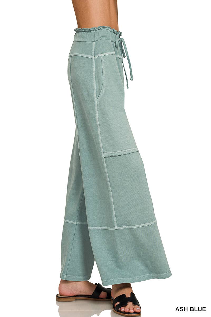 `French Terry Washed Wide Leg Pants w/ Pockets