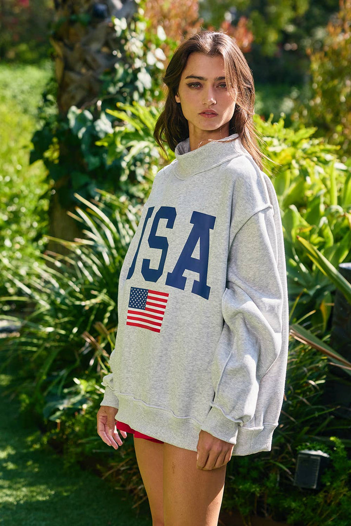 ****PREORDER WILL NOT BE HERE UNITIL JULY****. Reversible USA Grey Mock Neck Sweatshirt