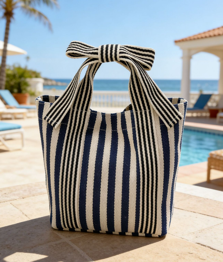 Striped Tote Bag Beach Bow Handle