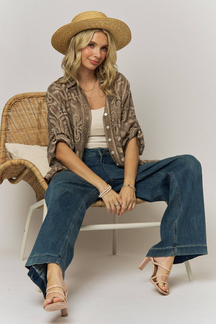 VINTAGE BOHO EMBROIDERED BUTTON-DOWN SHIRT - LET4283