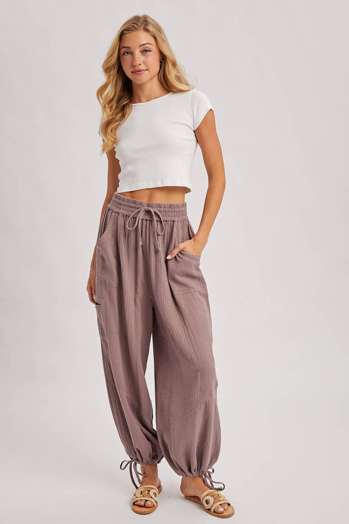 JOGGER HAREM DRAWSTRING PANTS: LT.OLIVE / S