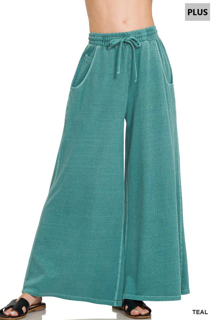 Plus French Terry Pigment Dye & Enzyme Washed Pants: BLUE GREY-197977 / 3X