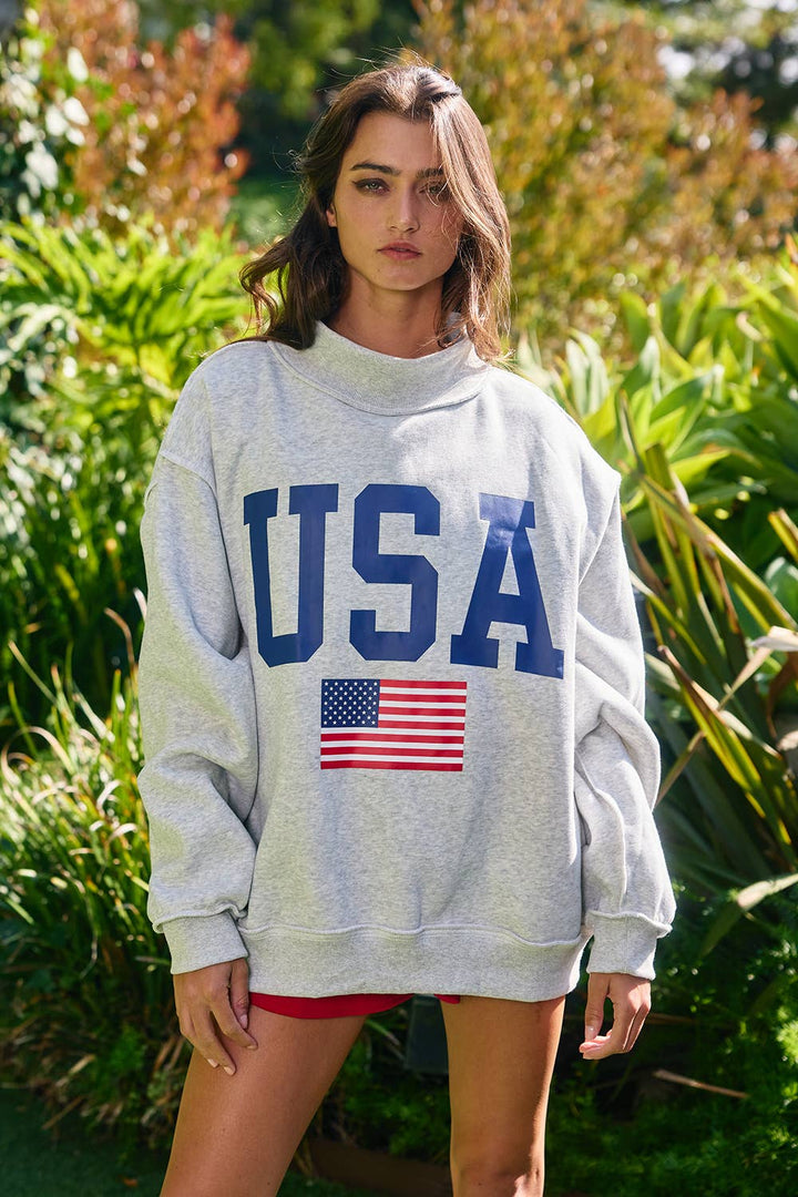 ****PREORDER WILL NOT BE HERE UNITIL JULY****. Reversible USA Grey Mock Neck Sweatshirt