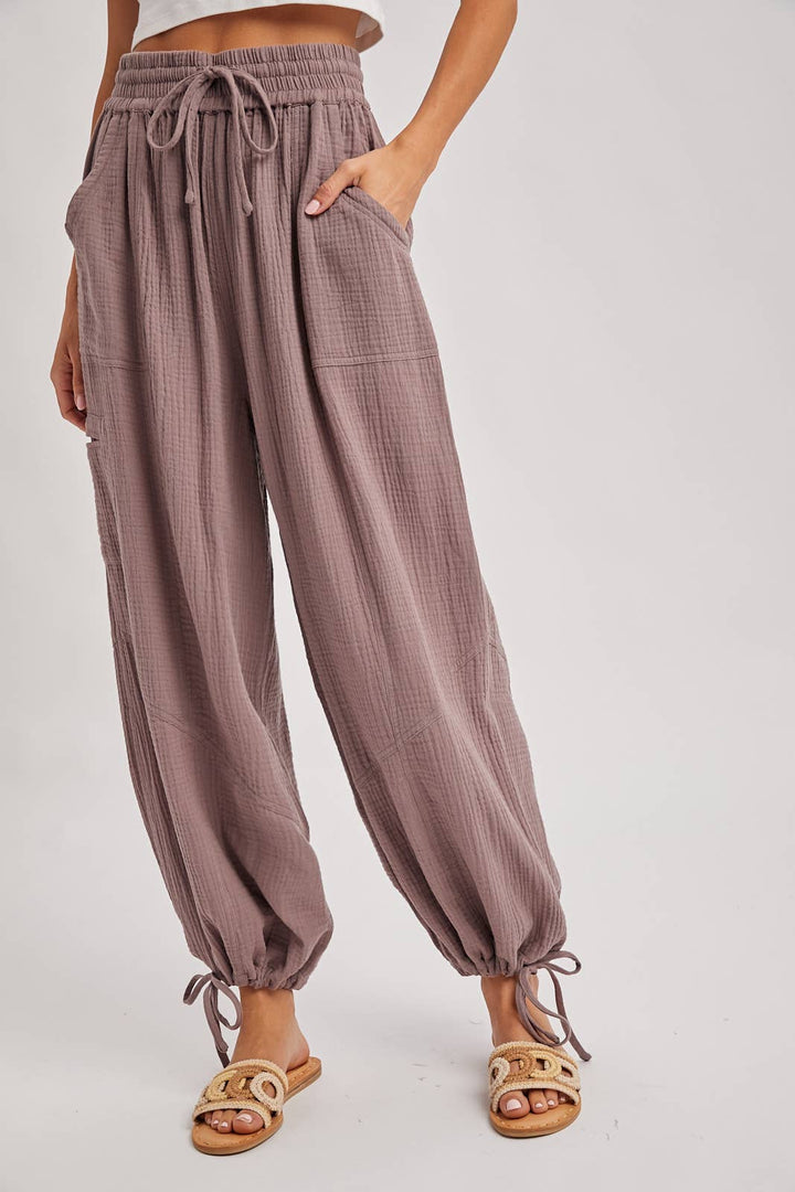 JOGGER HAREM DRAWSTRING PANTS: LT.OLIVE / S