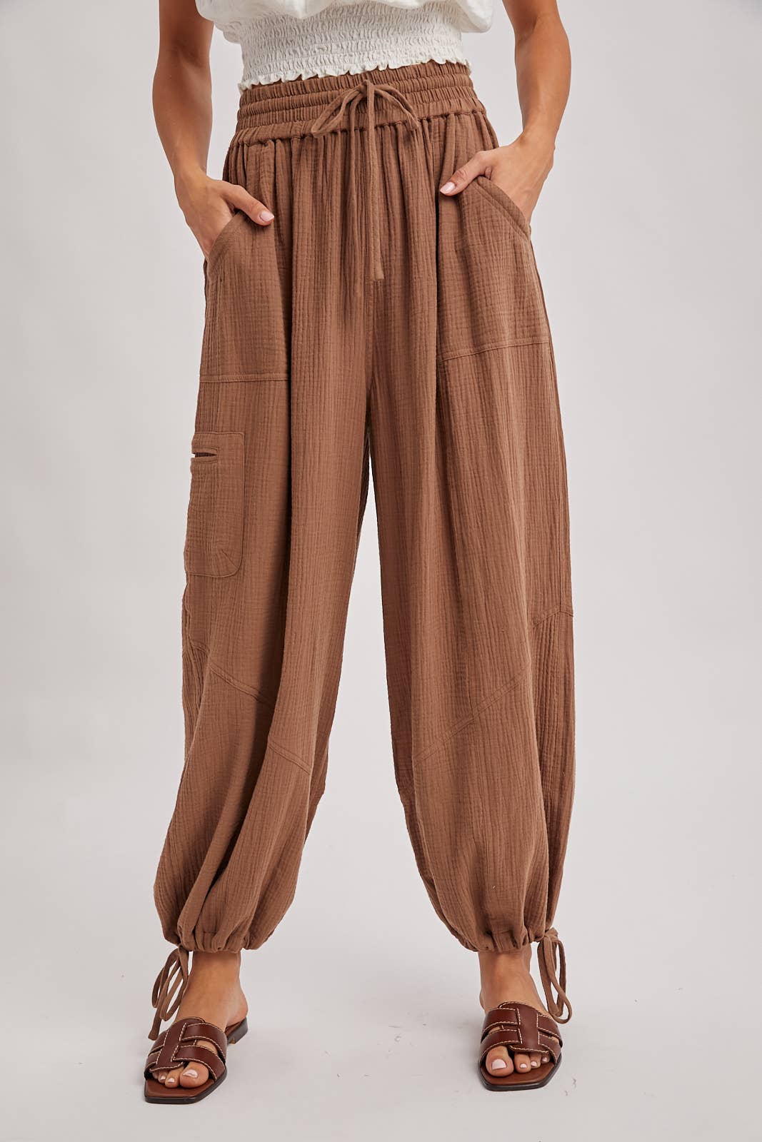 JOGGER HAREM DRAWSTRING PANTS: LT.OLIVE / S