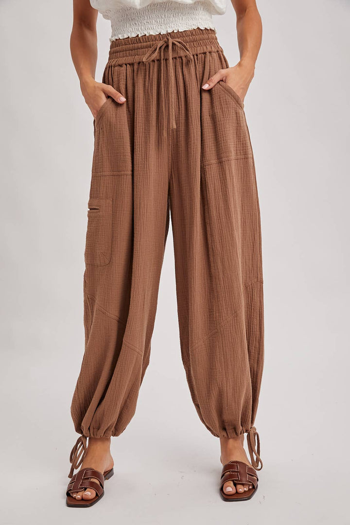 JOGGER HAREM DRAWSTRING PANTS: LT.OLIVE / S