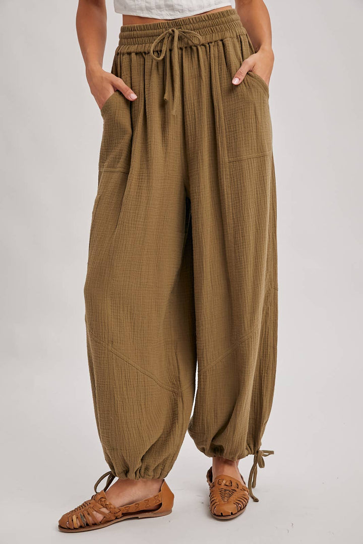 JOGGER HAREM DRAWSTRING PANTS: LT.OLIVE / S