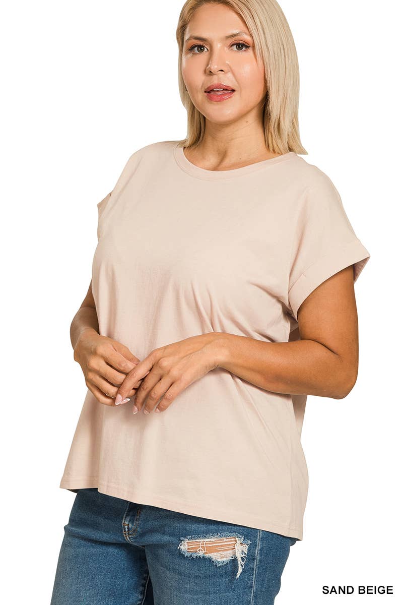 Cotton Folded Sleeve T Shirt