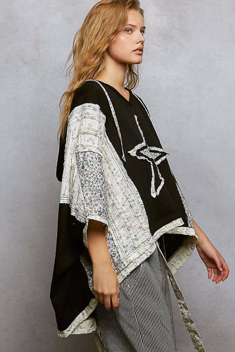 Long Sleeve Lace Contrast Floral Star Patch Knit Top SALE