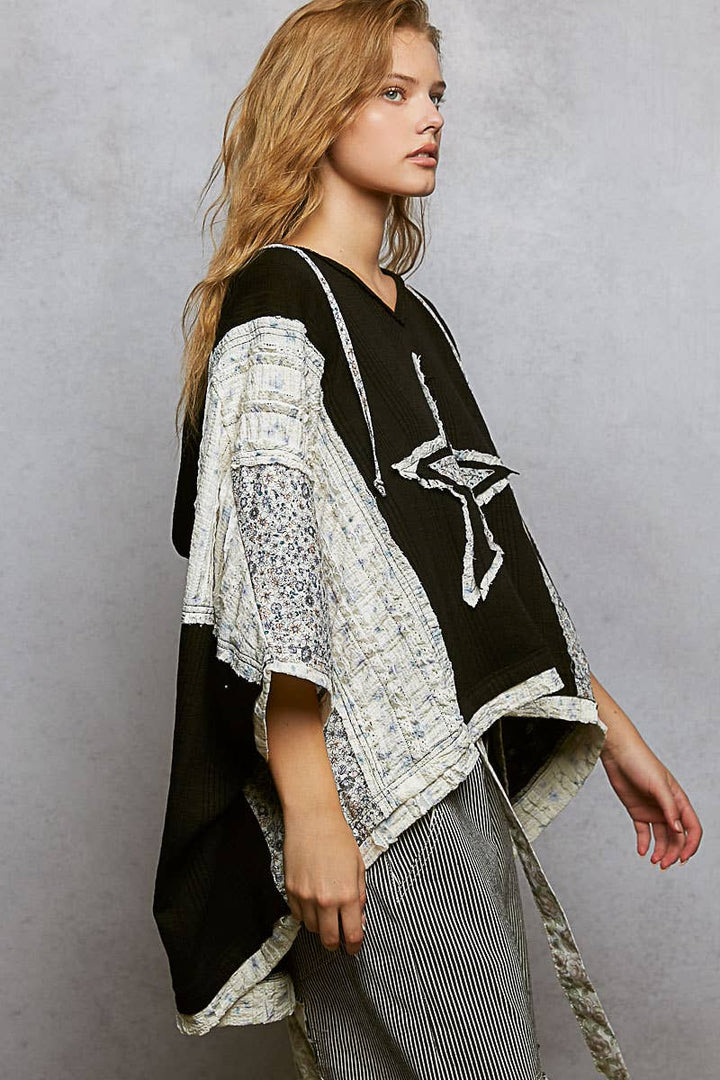 Long Sleeve Lace Contrast Floral Star Patch Knit Top SALE
