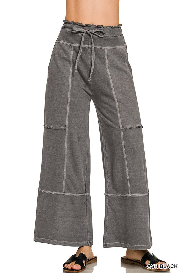 `French Terry Washed Wide Leg Pants w/ Pockets