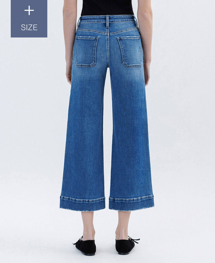 PLUS SIZE HIGH RISE CROP UTILITY WIDE LEG JEANS LV1666-P