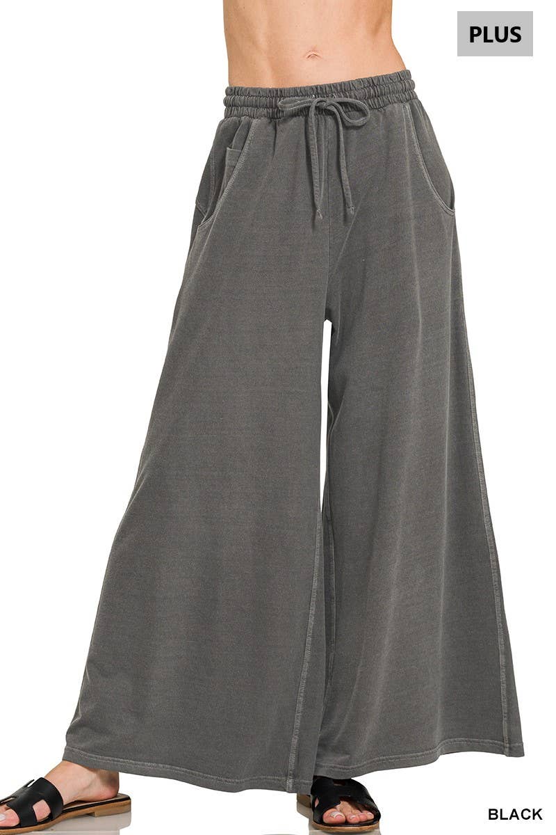 Plus French Terry Pigment Dye & Enzyme Washed Pants: BLUE GREY-197977 / 1X