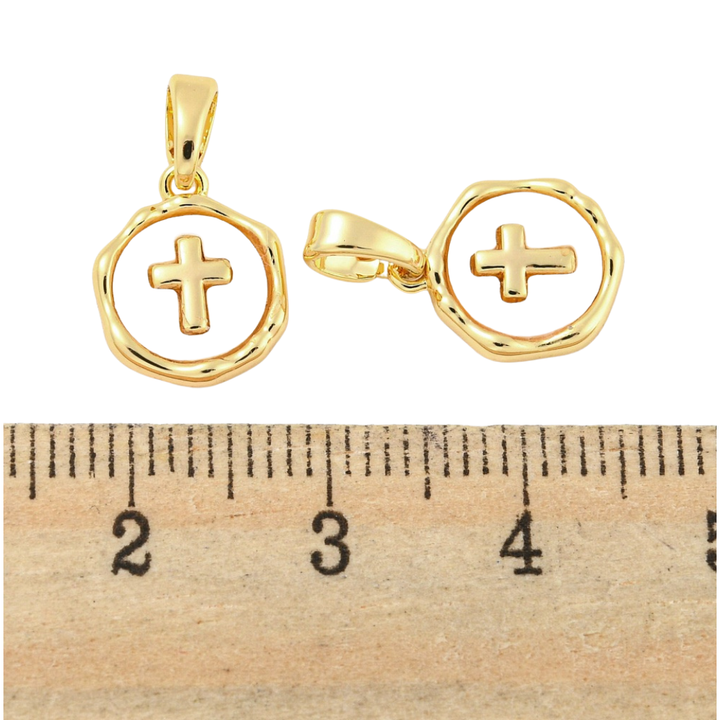 Gold Pave Shell Cross Charm