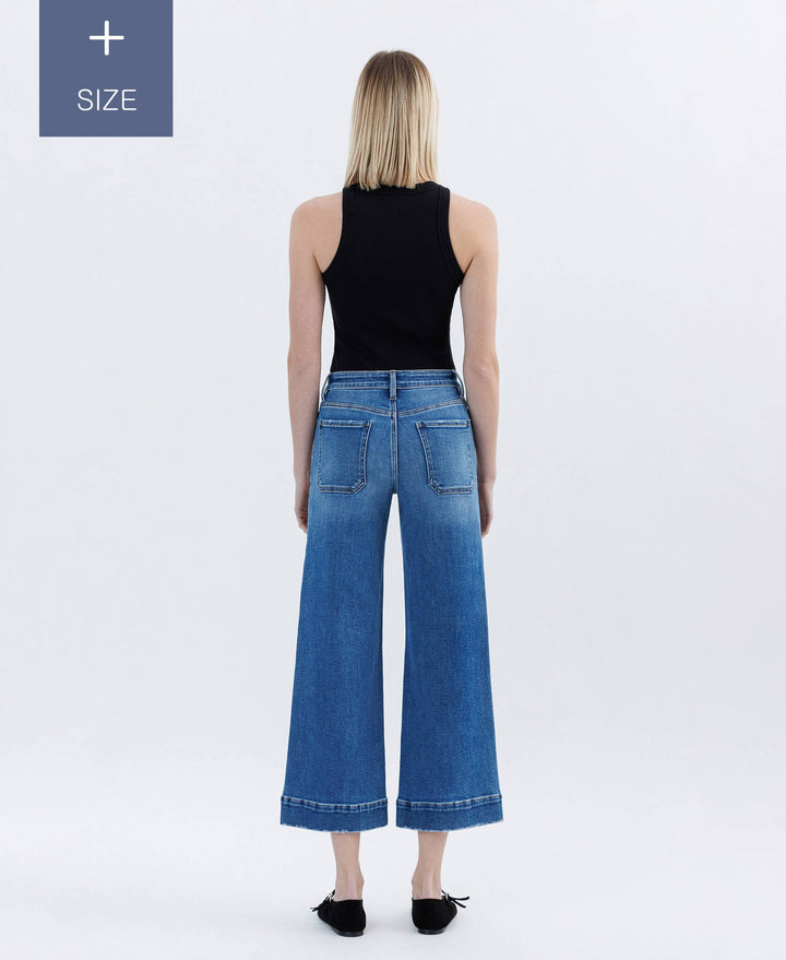 PLUS SIZE HIGH RISE CROP UTILITY WIDE LEG JEANS LV1666-P