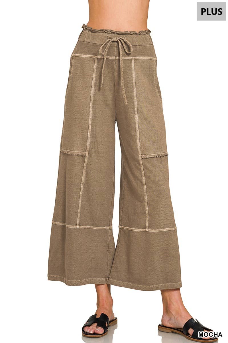 Plus French Terry Exposed Seam Wide Leg Pants