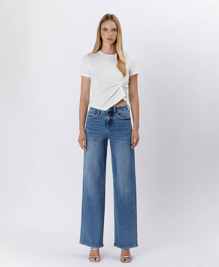 TUMMY CONTROL SUPER HIGH RISE BAGGY WIDE JEANS LV1574
