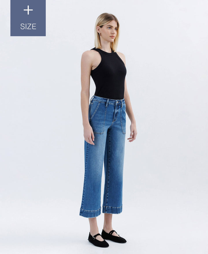 PLUS SIZE HIGH RISE CROP UTILITY WIDE LEG JEANS LV1666-P