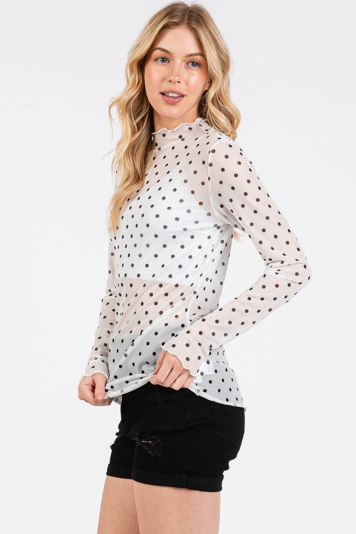 Polka Dot mesh Long Sleeve Top