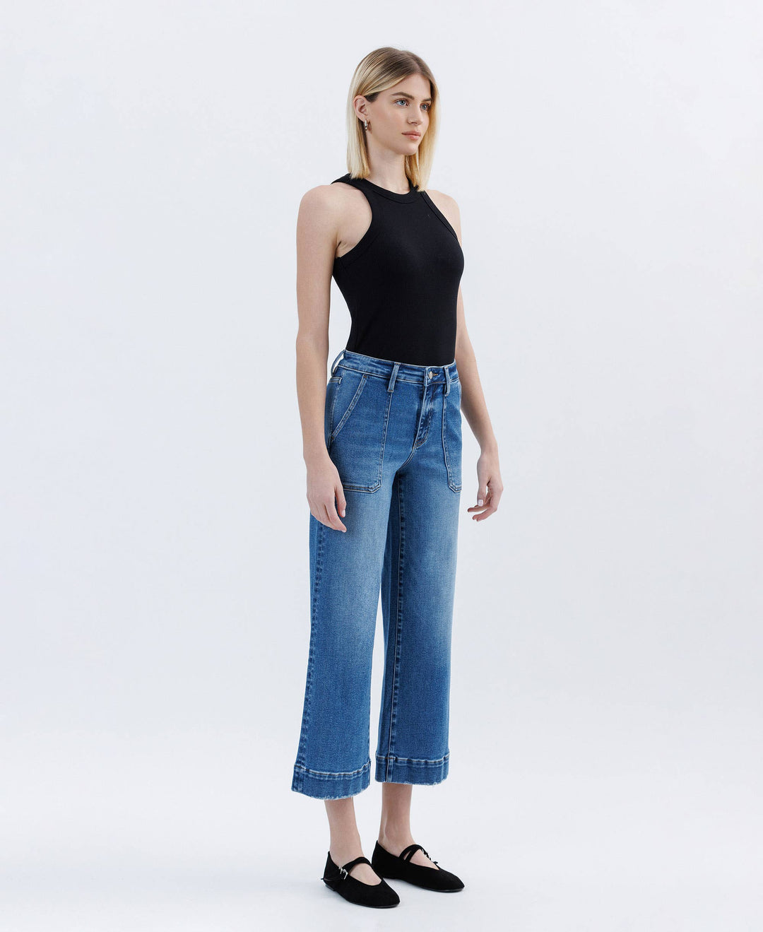 HIGH RISE CROP UTILITY WIDE LEG JEANS LV1666