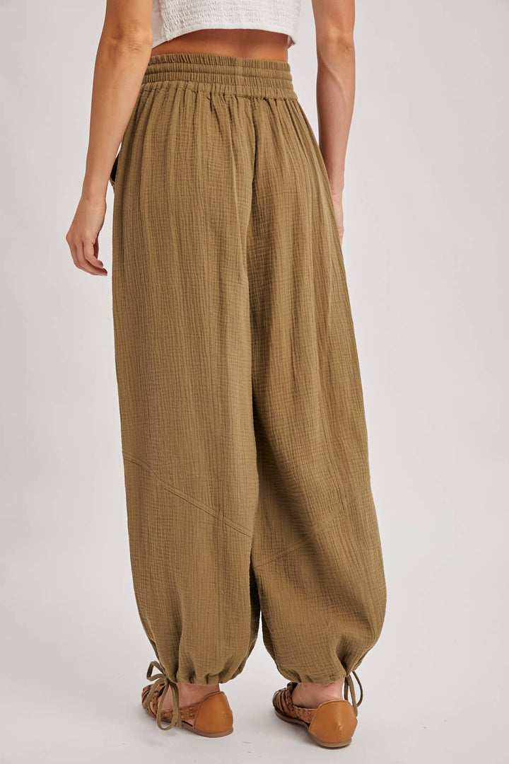 JOGGER HAREM DRAWSTRING PANTS: LT.OLIVE / S