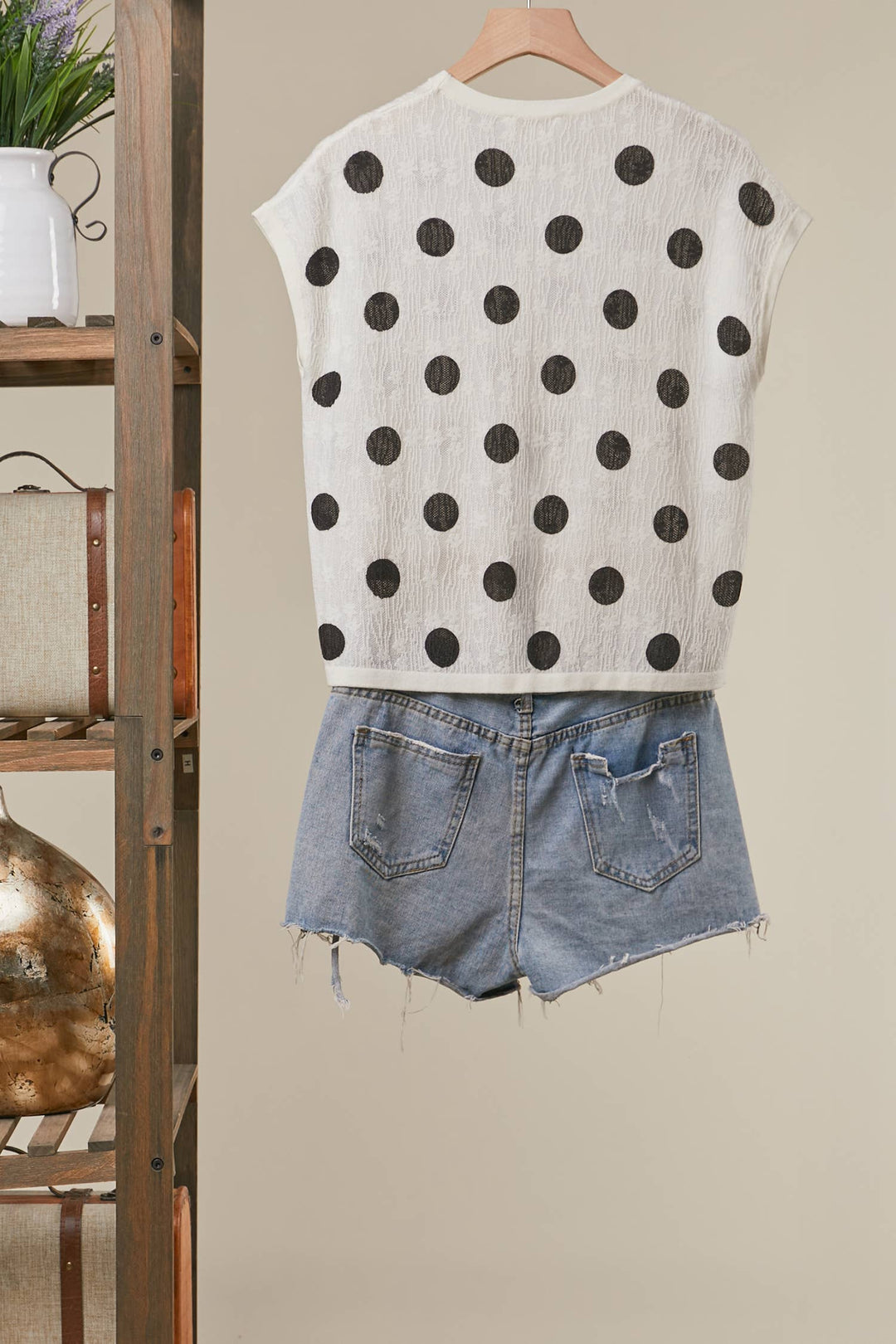 Textured Polka Dot Cap Sleeve Top