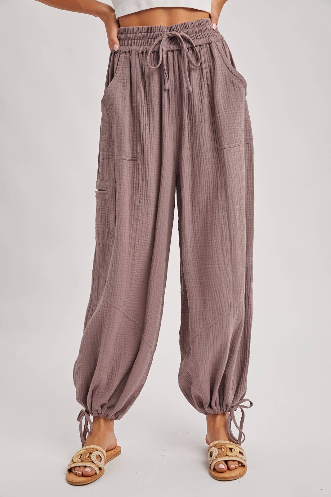 JOGGER HAREM DRAWSTRING PANTS: LT.OLIVE / S