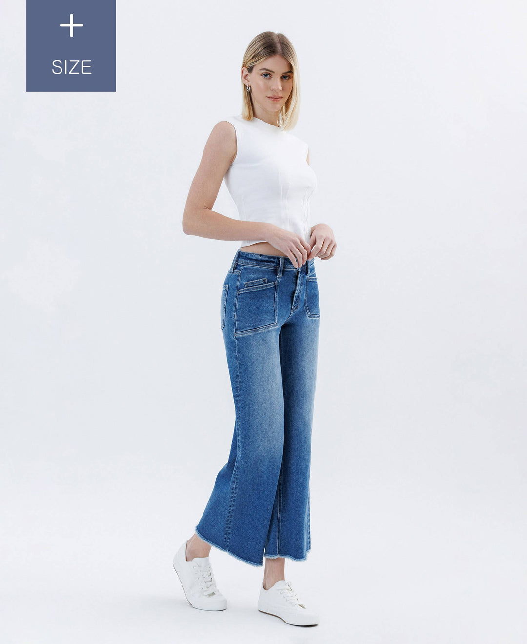 PLUS SIZE HIGH RISE RAW HEM ANKLE WIDE LEG JEANS LV1683-P